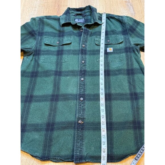 Carhartt Mens Loose Fit Plaid Green Flannel Shirt Heavyweight Cotton Medium - Picture 7 of 8
